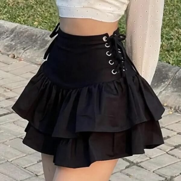 Lace Up Tiered Mini Skirt