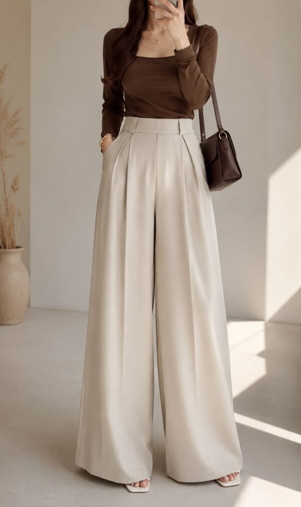 High Waist Pleated Wide Leg Pant